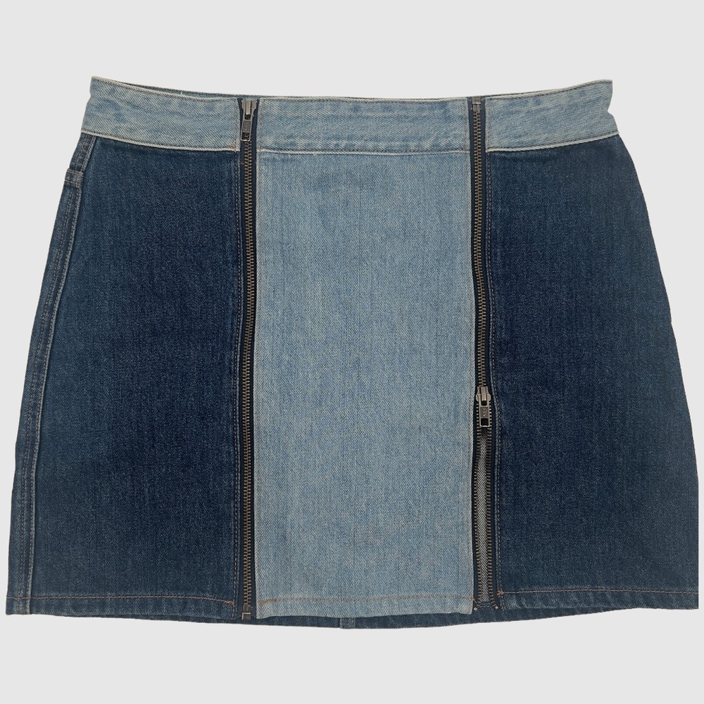 1. State Color Block Denim Zipper Mini Jean Skirt Size 6